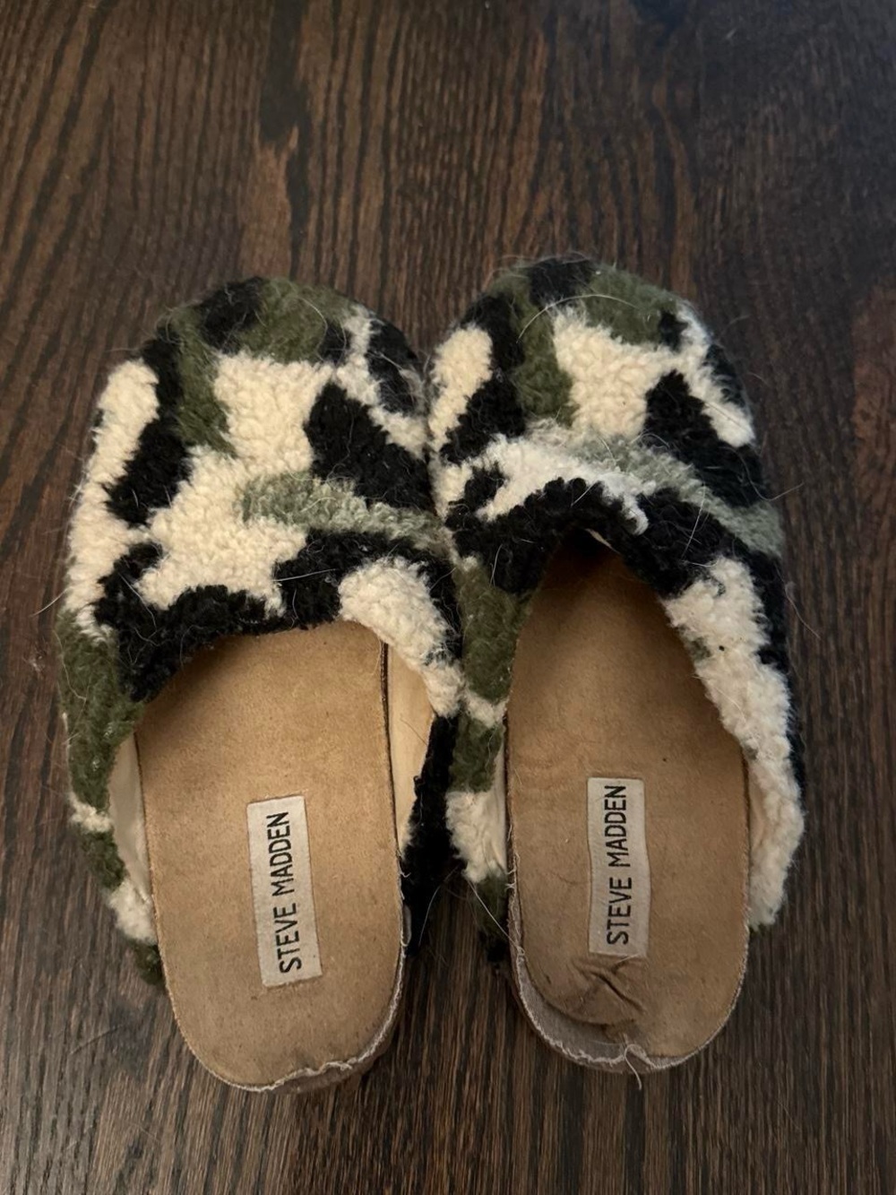 Steve Madden Kids Green, Black & Cream Fuzzy Slip-Ons